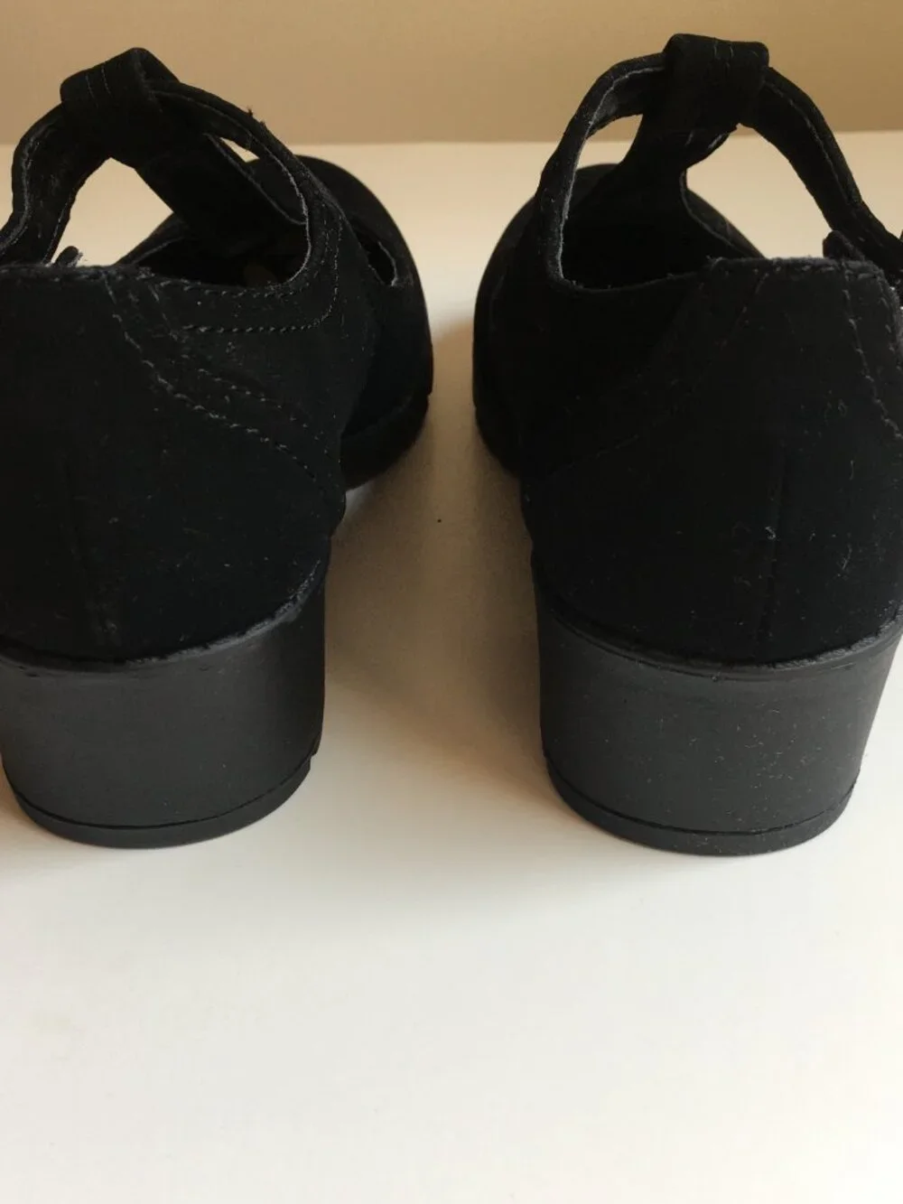 New Black Mary Jane Shoes 2 Girls Faux Suede Chunky Heel T-Strap Buckle Dress
